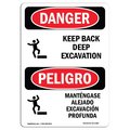 Signmission OSHA Danger, Keep Back Deep Excavation Bilingual, 14in X 10in Decal, 10" W, 14" H, Bilingual Spanish OS-DS-D-1014-VS-1380